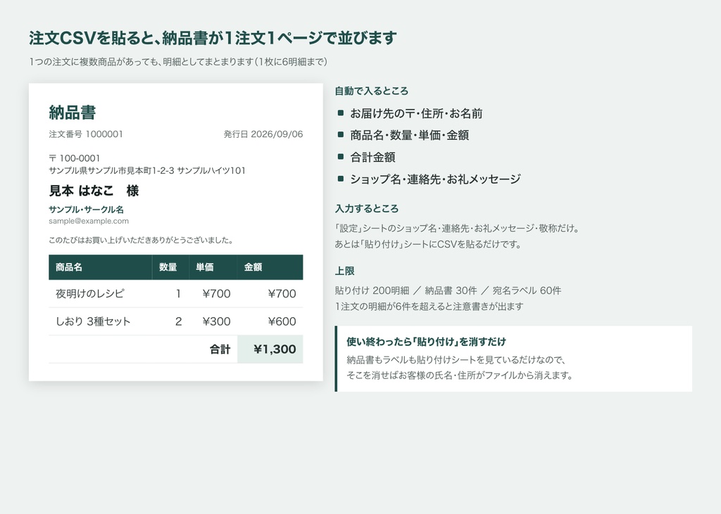 BOOTH自家通販 納品書&宛名ラベル Excel|注文CSVを貼るだけで一括作成【無料版あり】