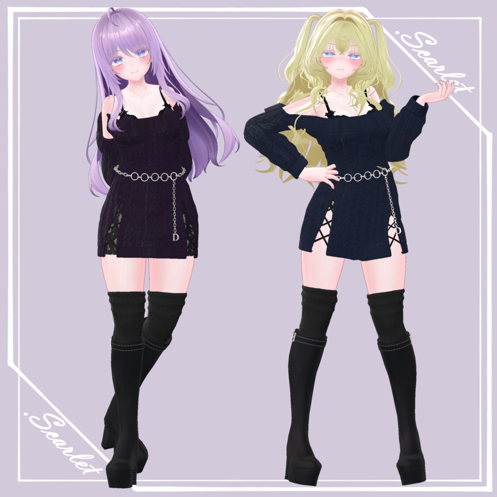 【7Avatar対応】OffShoulder_LaceOnepiece【VRC想定】