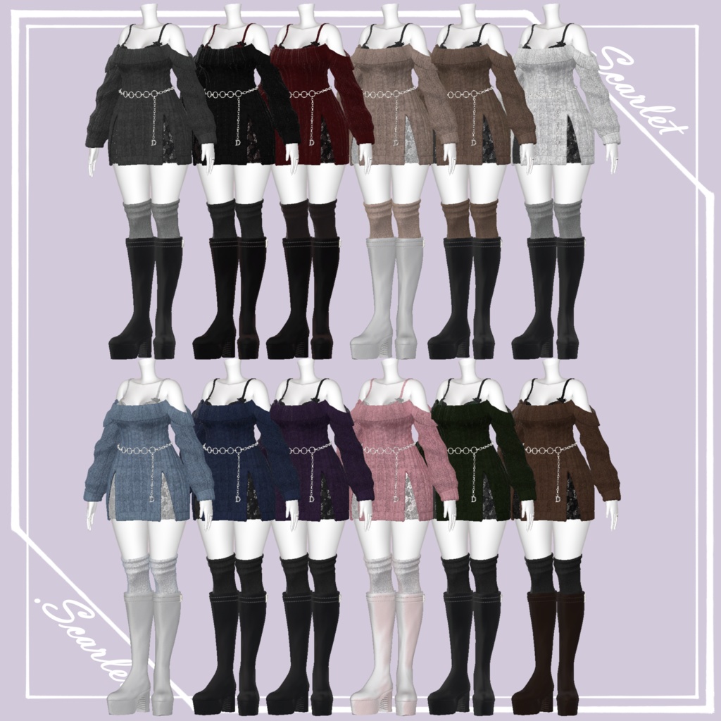 【7Avatar対応】OffShoulder_LaceOnepiece【VRC想定】