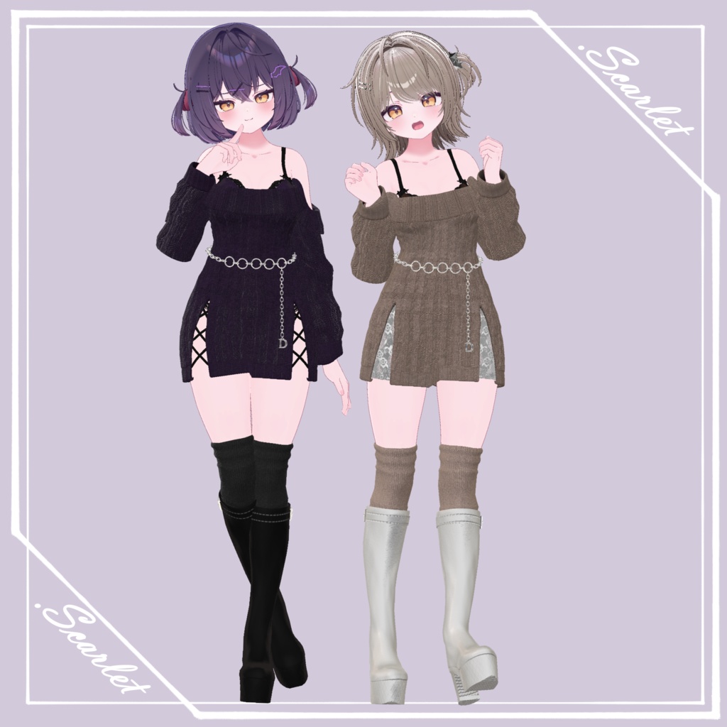 【7Avatar対応】OffShoulder_LaceOnepiece【VRC想定】