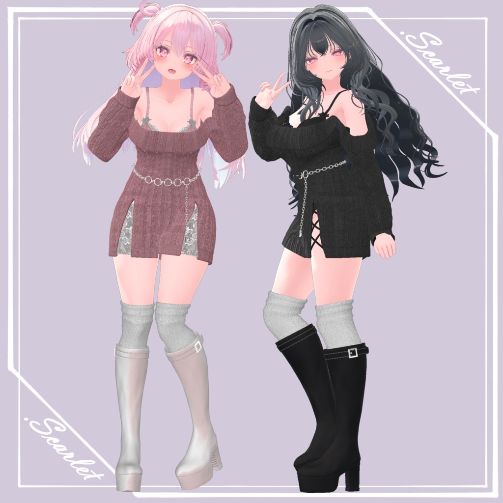 【7Avatar対応】OffShoulder_LaceOnepiece【VRC想定】