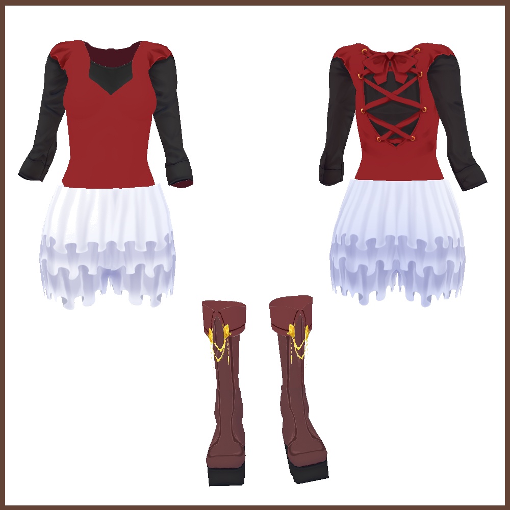 【女性VRoid用】赤ずきん風ドレス 【衣装・服・テクスチャ】
