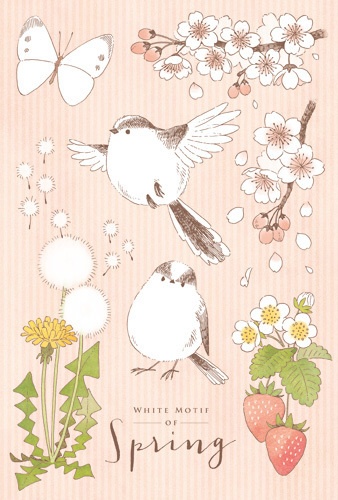 ポストカード：春の白いモチーフ