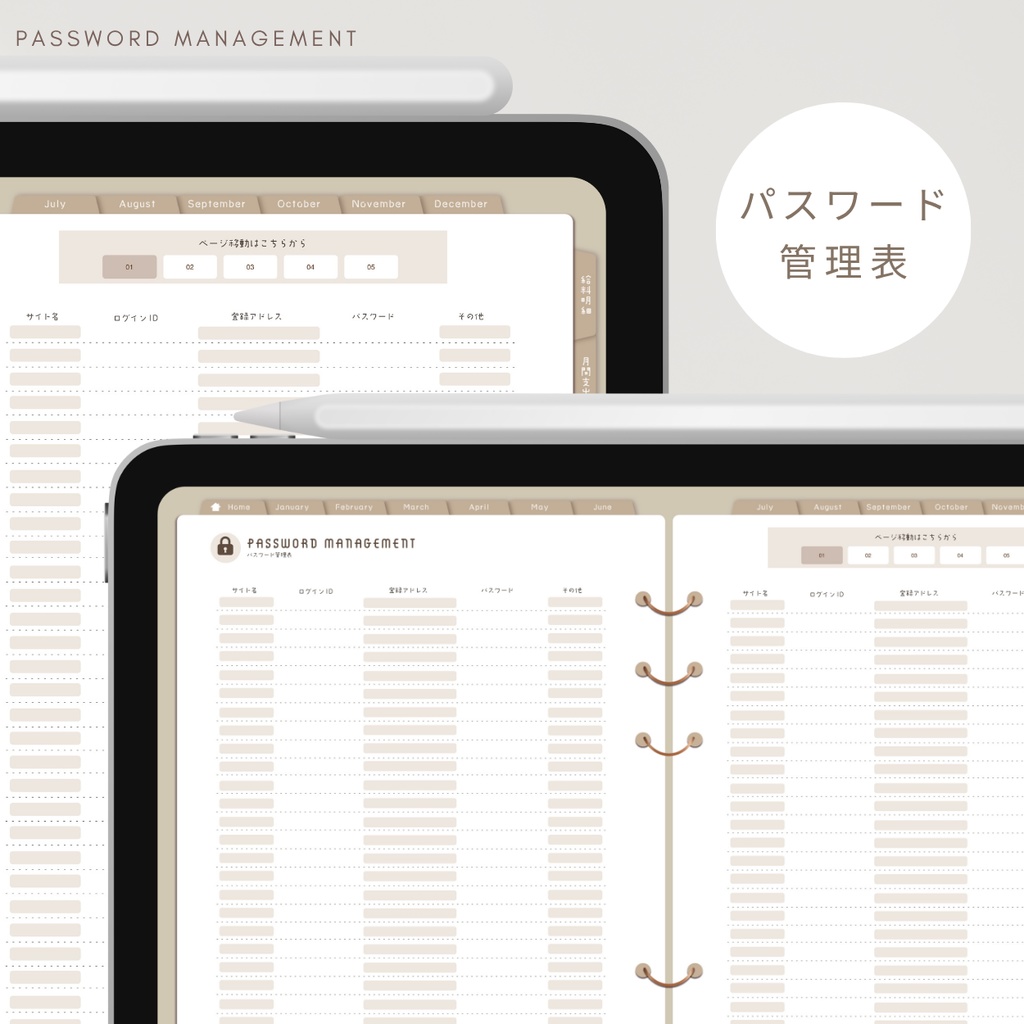 【ナチュラル】カラバリ全5色✨今からでも使用できるデジタル家計簿/Goodnotesで使える/デジタル月間家計簿/家計簿セット/月間/日にちごとの支出/週間支出/デジタルプランナー