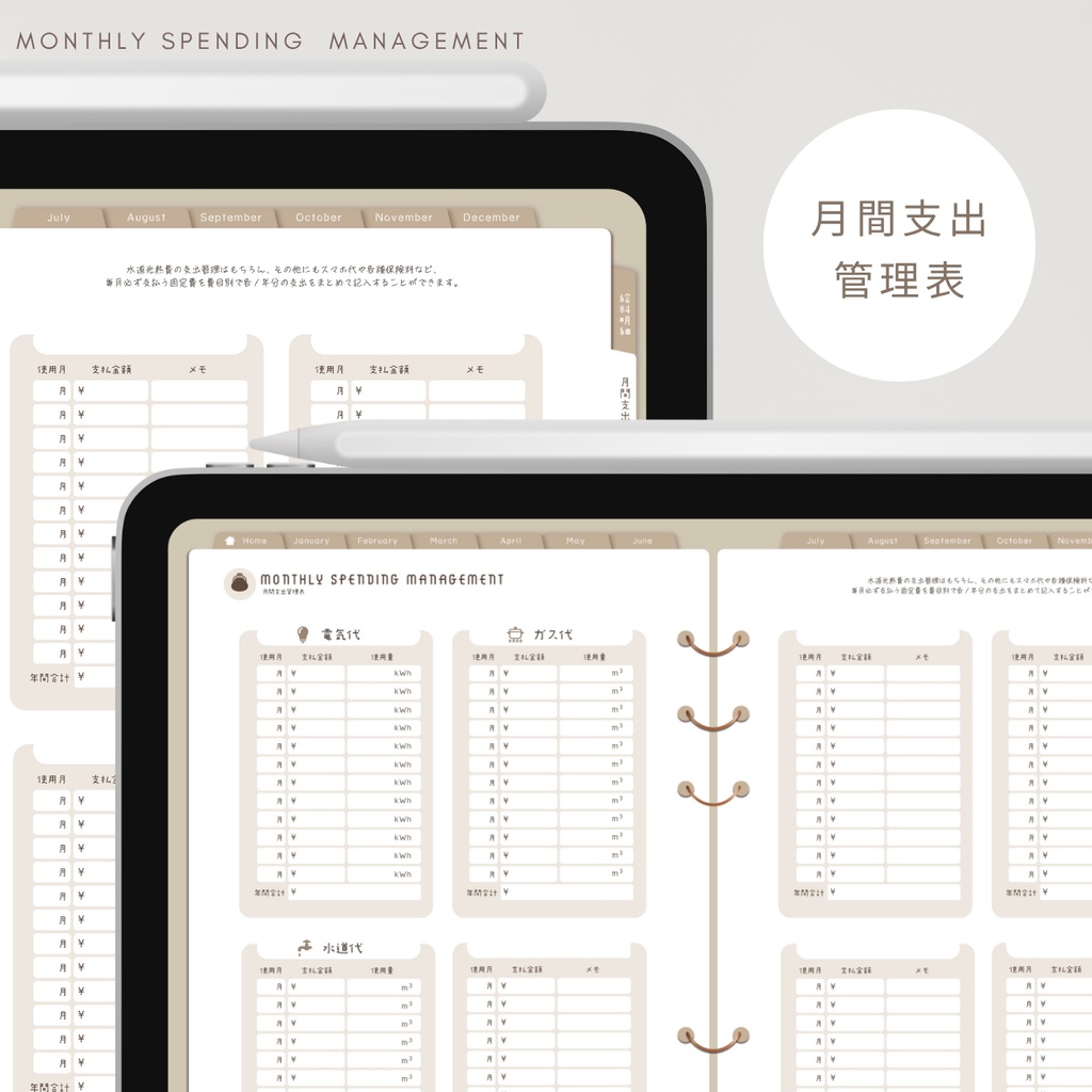 【ナチュラル】カラバリ全5色✨今からでも使用できるデジタル家計簿/Goodnotesで使える/デジタル月間家計簿/家計簿セット/月間/日にちごとの支出/週間支出/デジタルプランナー