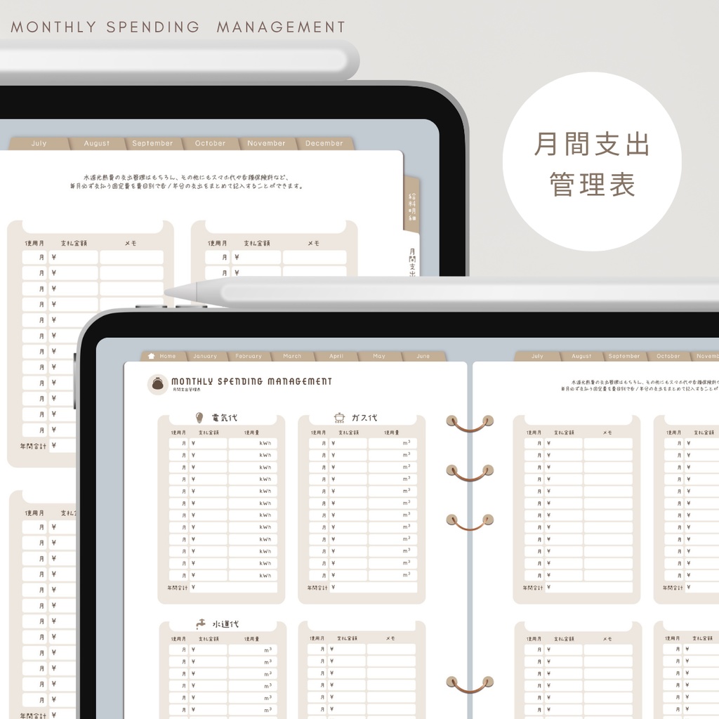 【スカイ】カラバリ全5色✨今からでも使用できるデジタル家計簿/Goodnotesで使える/デジタル月間家計簿/家計簿セット/月間/日にちごとの支出/週間支出/デジタルプランナー