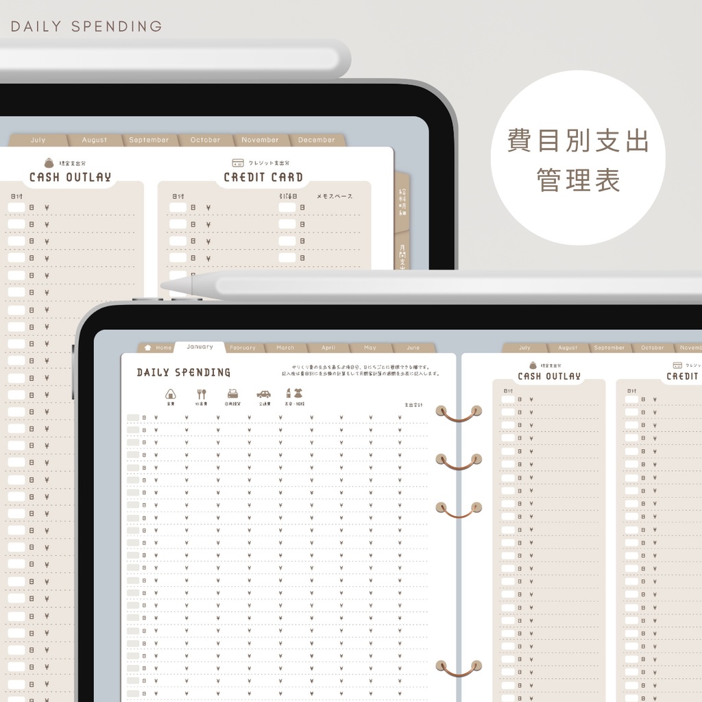 【スカイ】カラバリ全5色✨今からでも使用できるデジタル家計簿/Goodnotesで使える/デジタル月間家計簿/家計簿セット/月間/日にちごとの支出/週間支出/デジタルプランナー