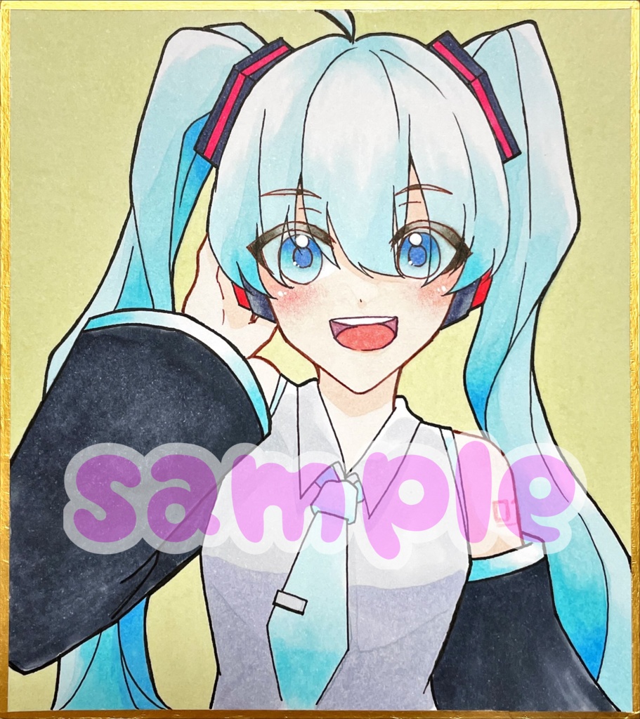 初音ミク ミクちゃん 手描きイラスト ミニ色紙 コピック 原画