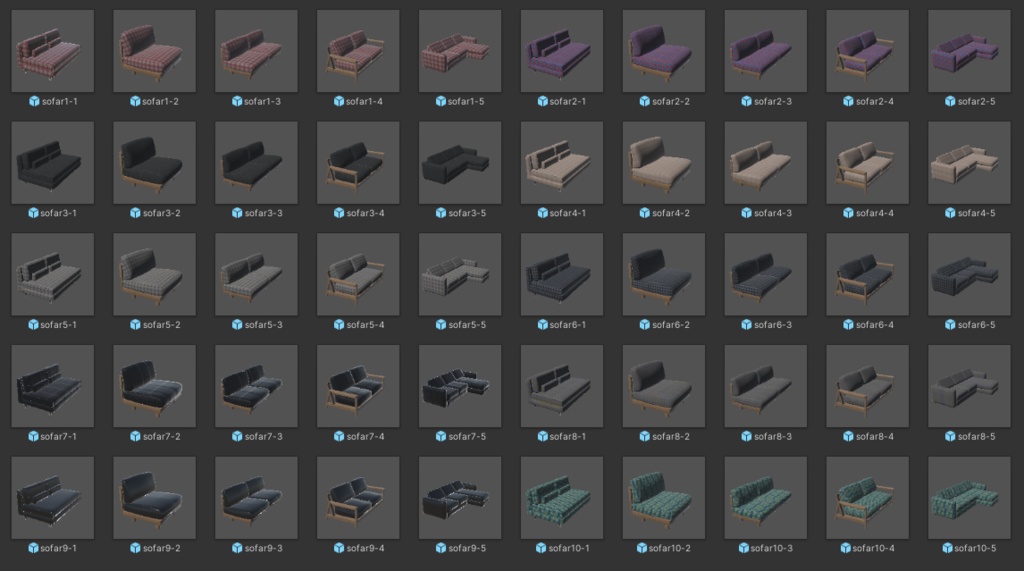 【3Dモデル】ソファー5種x10色