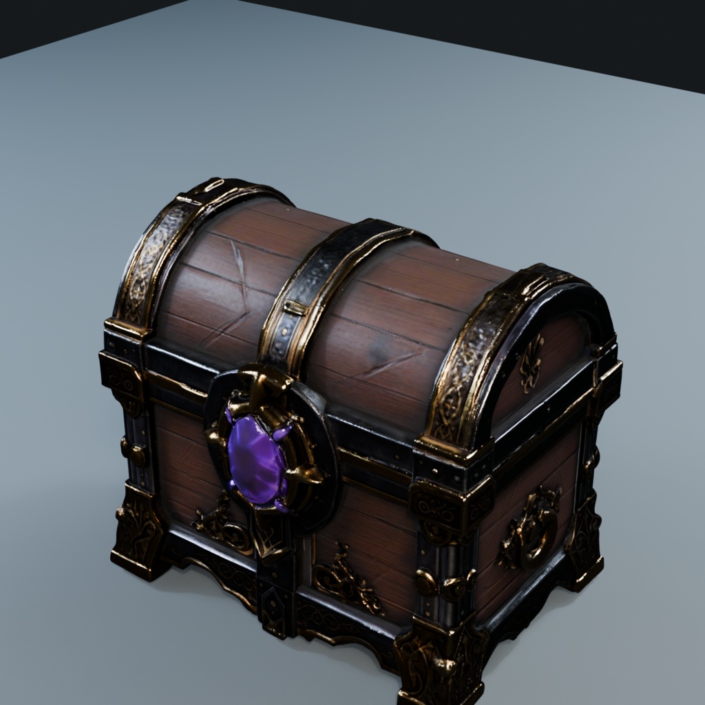 【3Dモデル】紫の魔石が付いた、豪華な宝箱｜ゲーム・映像向けファンタジー3D素材