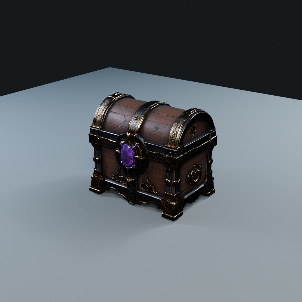 【3Dモデル】紫の魔石が付いた、豪華な宝箱|ゲーム・映像向けファンタジー3D素材