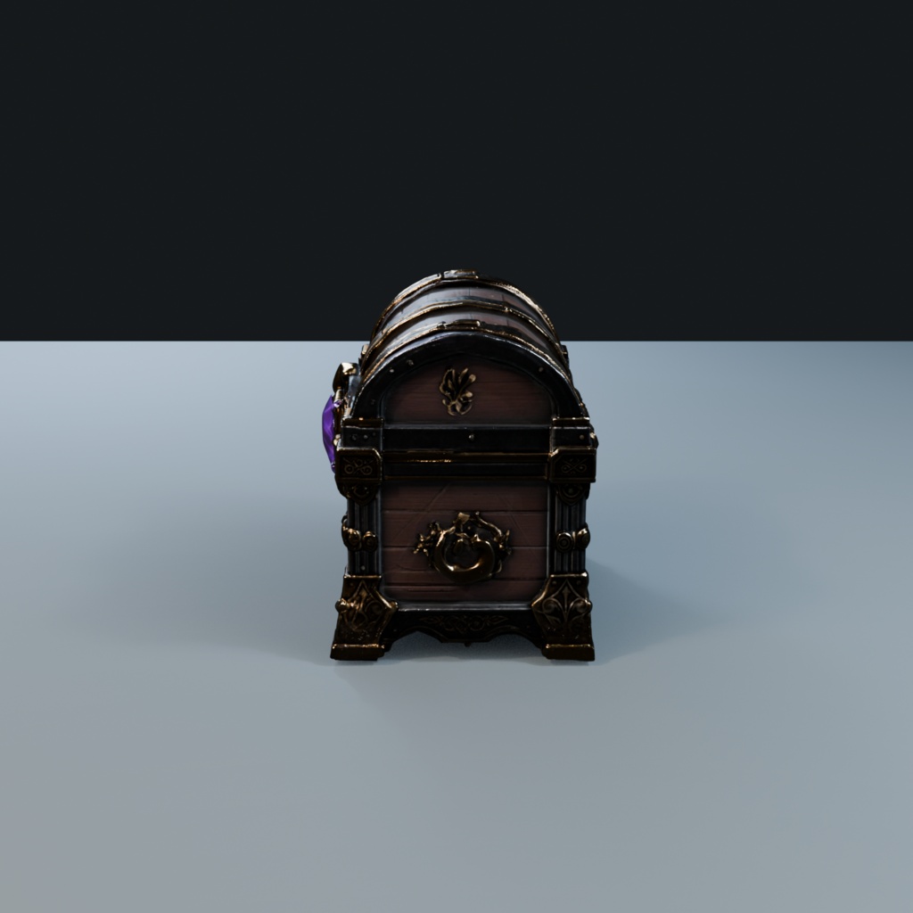 【3Dモデル】紫の魔石が付いた、豪華な宝箱|ゲーム・映像向けファンタジー3D素材