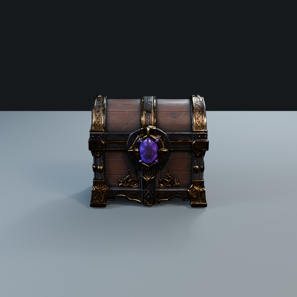 【3Dモデル】紫の魔石が付いた、豪華な宝箱|ゲーム・映像向けファンタジー3D素材