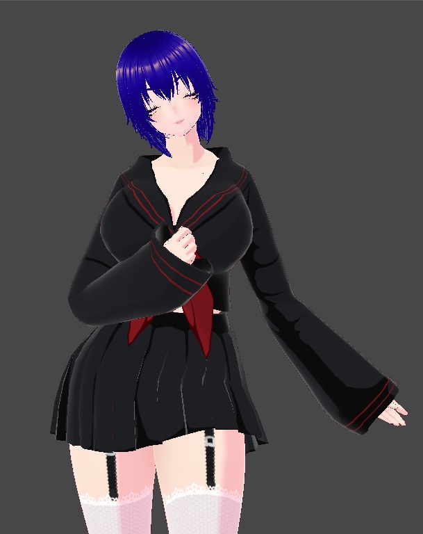 BLACK SCHOOLGIRL UNIFORM AND SKIRT WITH RED RIBBON