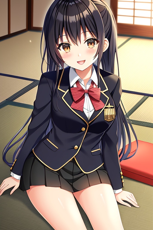 和室の黒い制服JK