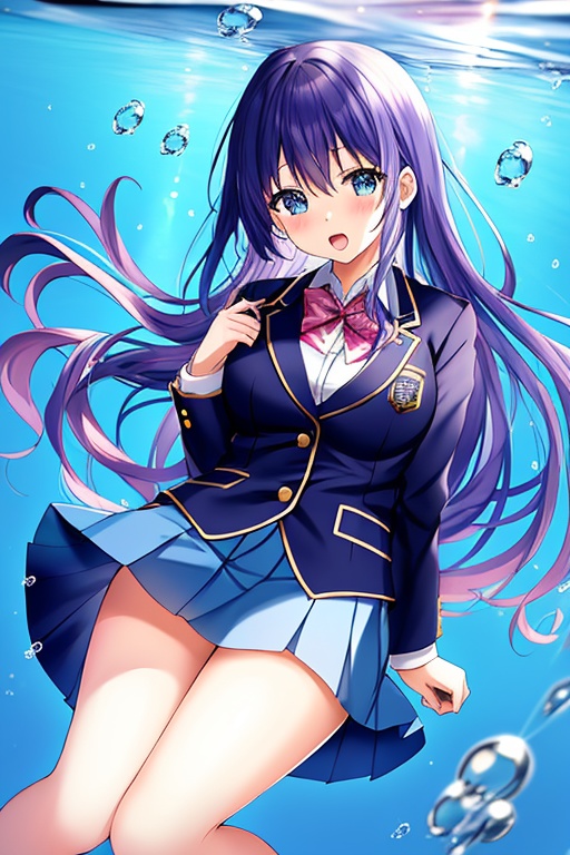 水中の青髪JK