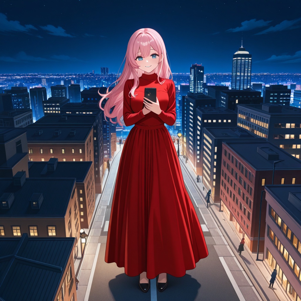 赤ドレスの巨大お嬢様といっしょに夜景を撮るだけ