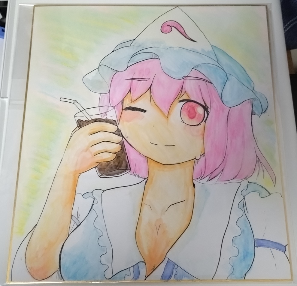 色紙イラスト アイスコーヒー＆幽々子
