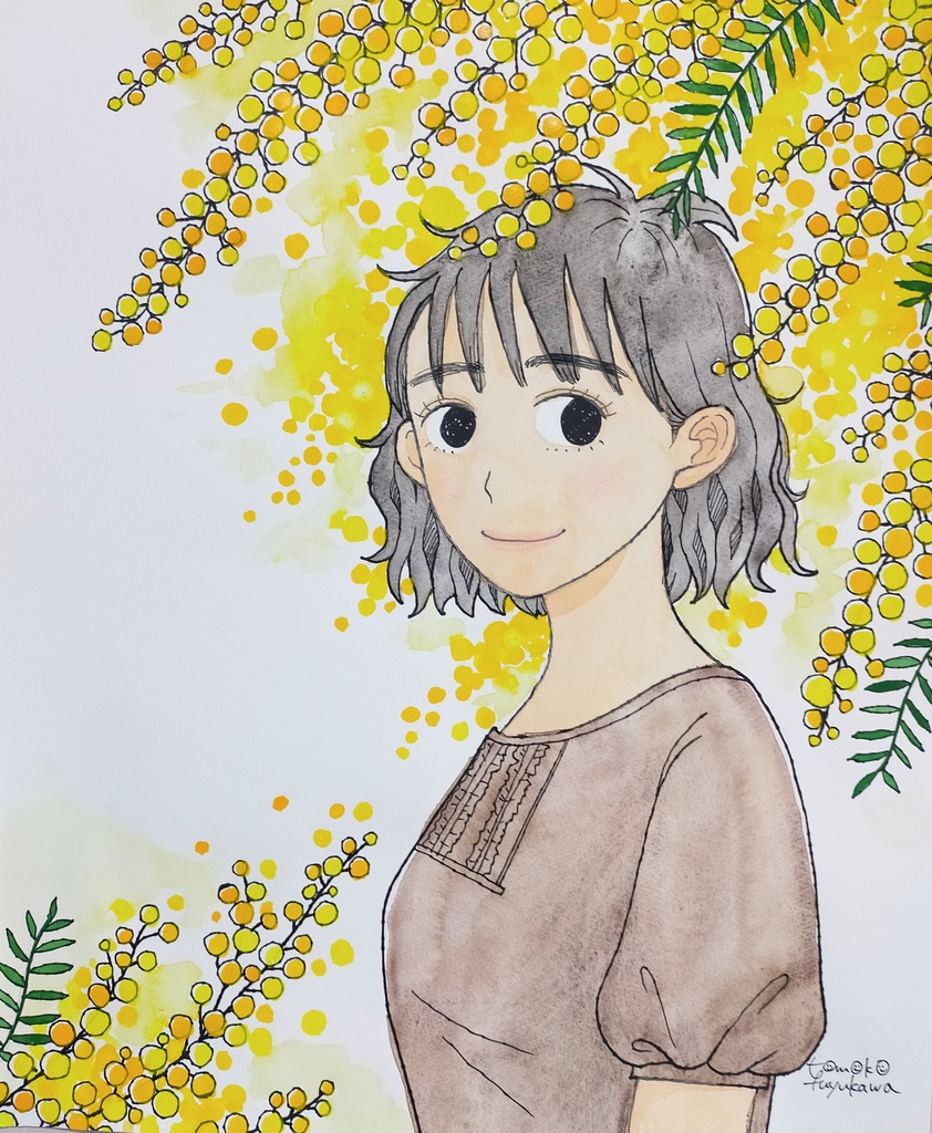 くせ毛のあの子（オリジナルイラスト原画）