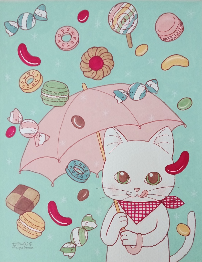 お菓子の雨（オリジナルイラスト原画）