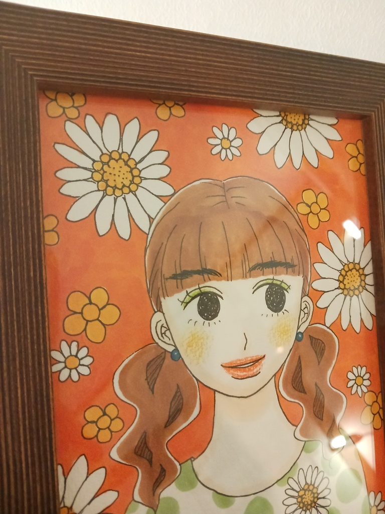 レトロフラワーガール(オリジナルイラスト原画)