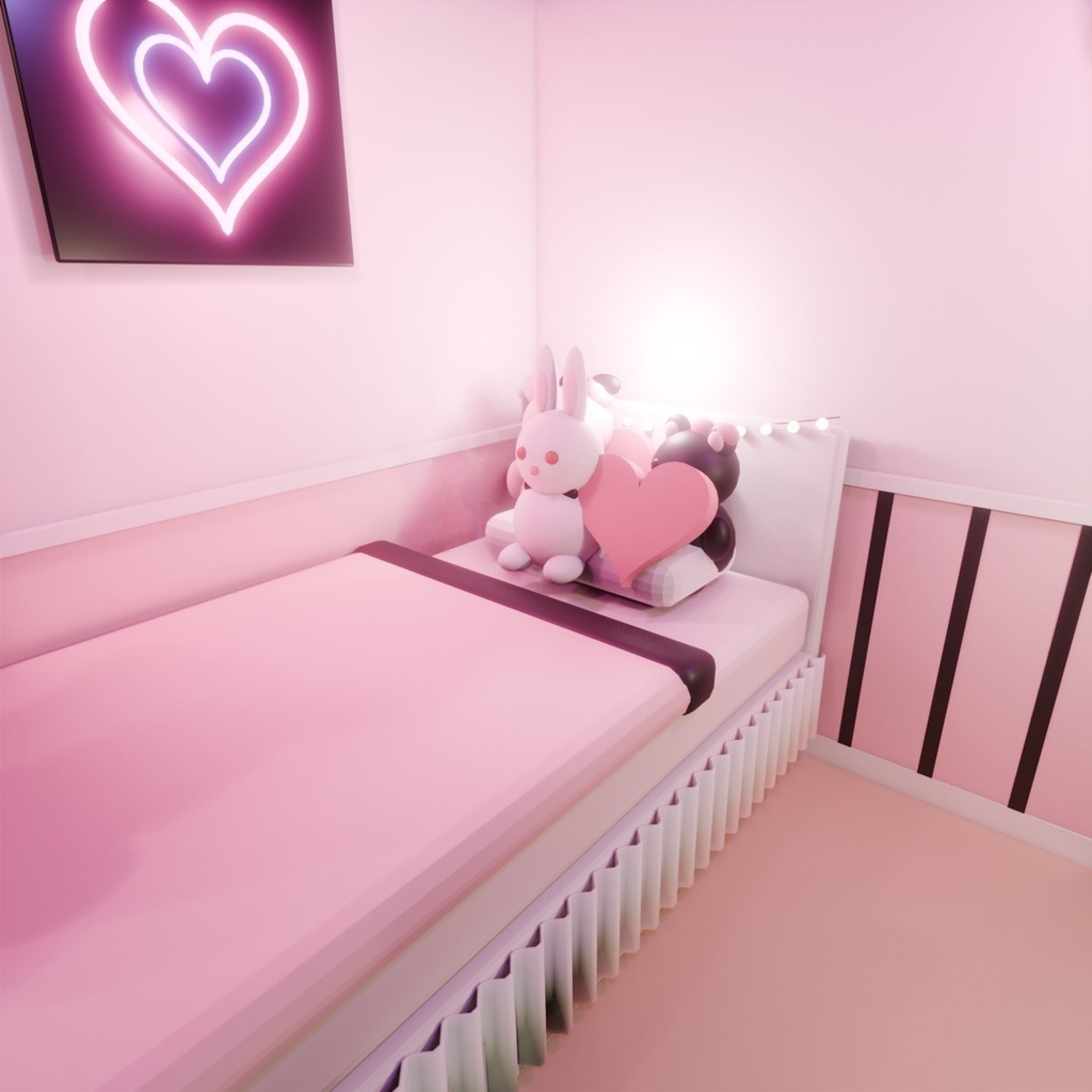 【VRChat想定ワールド】Pink Neon Room|かわいい地雷系ルーム 家具20点・昼夜ライト付き【PC】