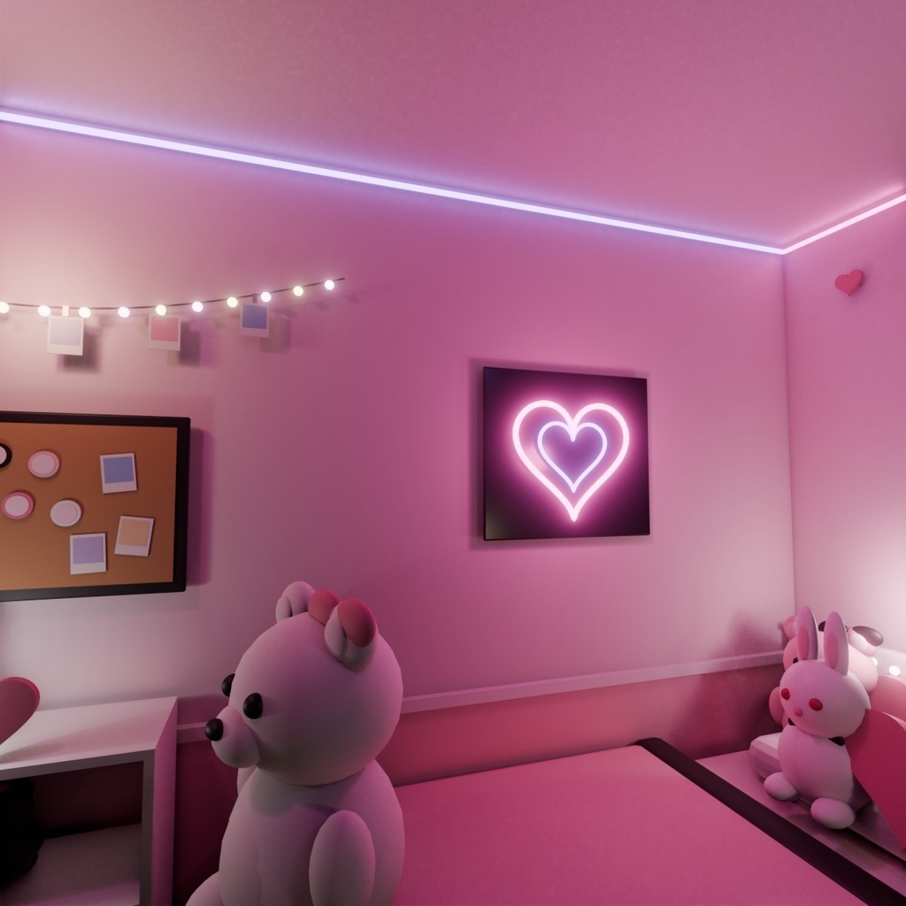 【VRChat想定ワールド】Pink Neon Room|かわいい地雷系ルーム 家具20点・昼夜ライト付き【PC】