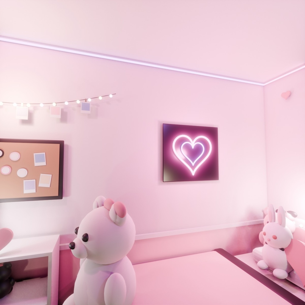 【VRChat想定ワールド】Pink Neon Room|かわいい地雷系ルーム 家具20点・昼夜ライト付き【PC】
