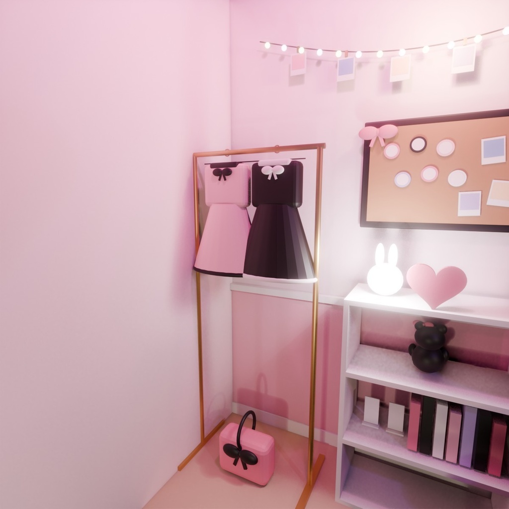 【VRChat想定ワールド】Pink Neon Room|かわいい地雷系ルーム 家具20点・昼夜ライト付き【PC】