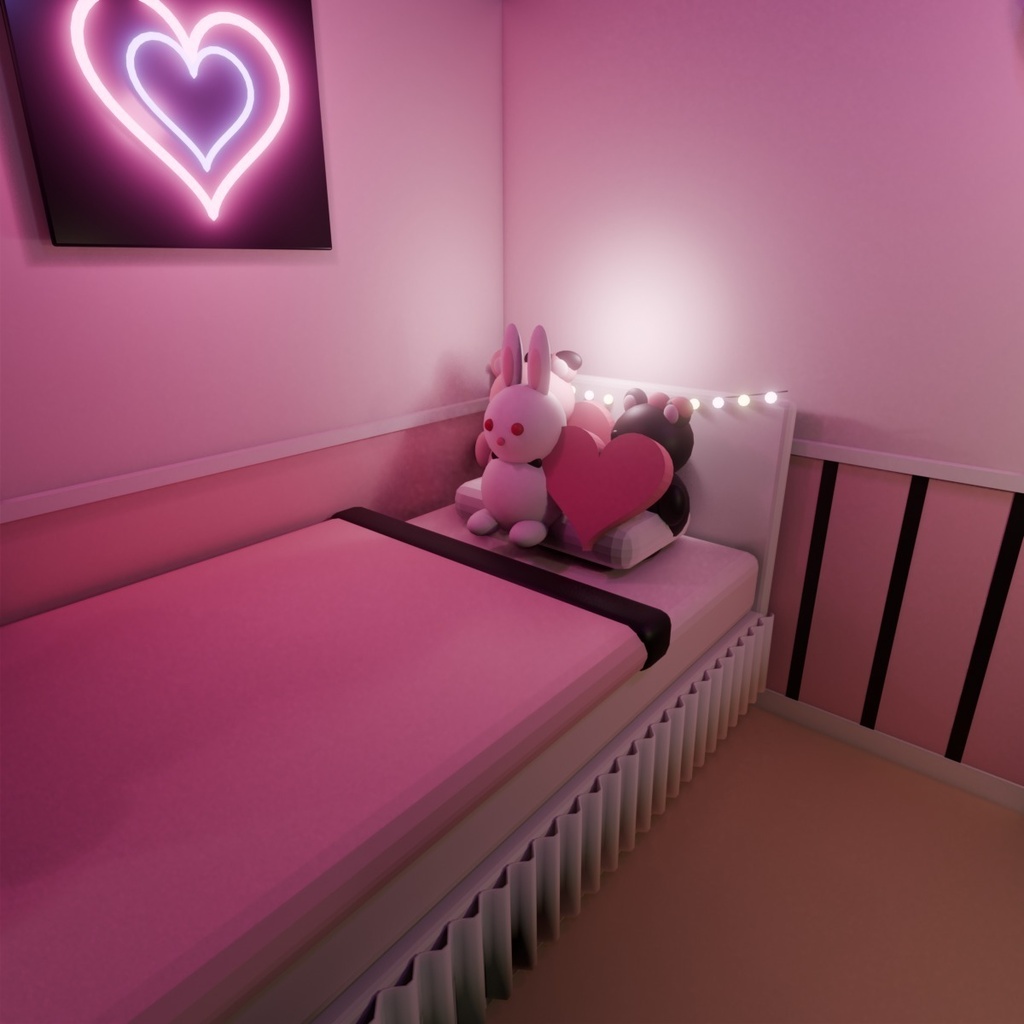 【VRChat想定ワールド】Pink Neon Room|かわいい地雷系ルーム 家具20点・昼夜ライト付き【PC】