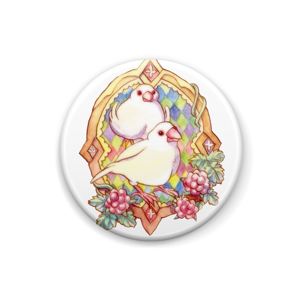 文鳥缶バッジ*野いちご