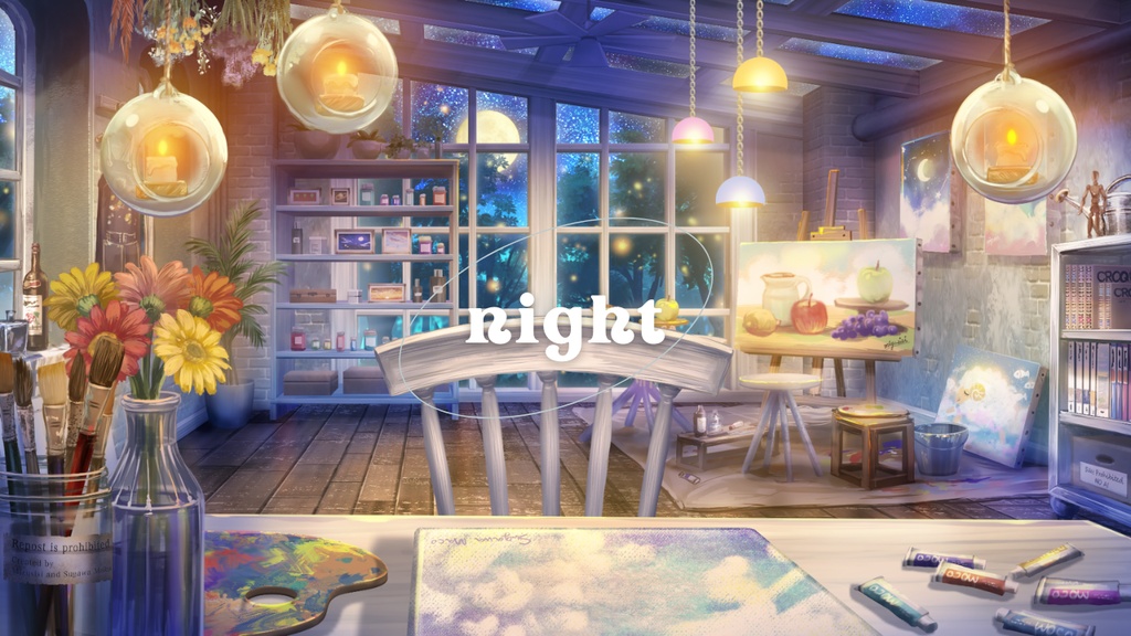 【VTuber 配信背景】芸術家の部屋【昼/夜】