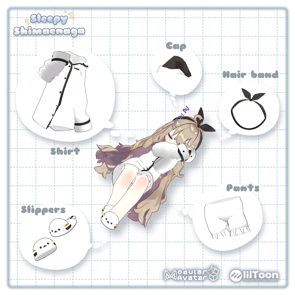 🐱9/6 (日)までセール中🥐【キプフェル / コロネ / Noix対応】Sleepy Shimaenaga【VRChat想定衣装】