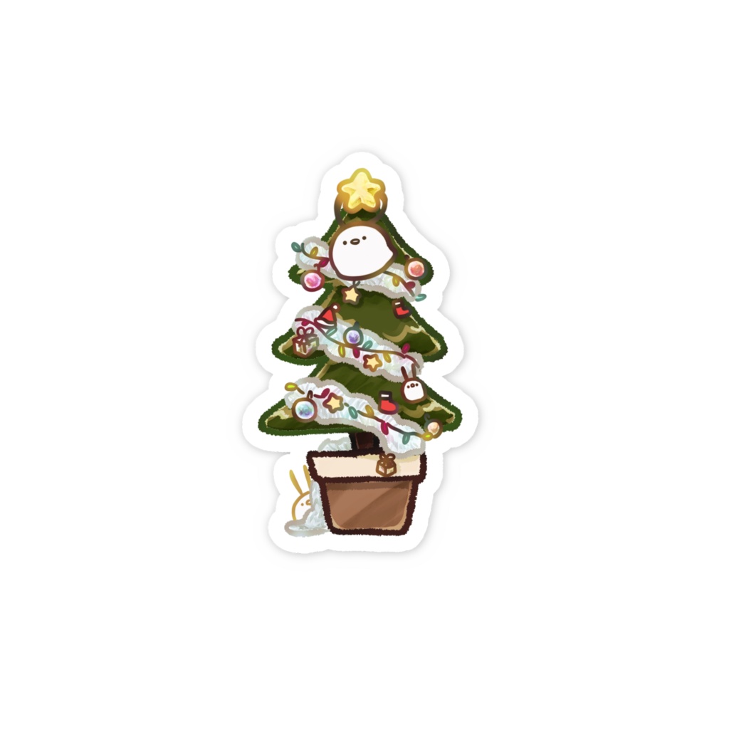 【12/25まで】ちゅんこ豆(クリスマスツリー) スマホステッカー