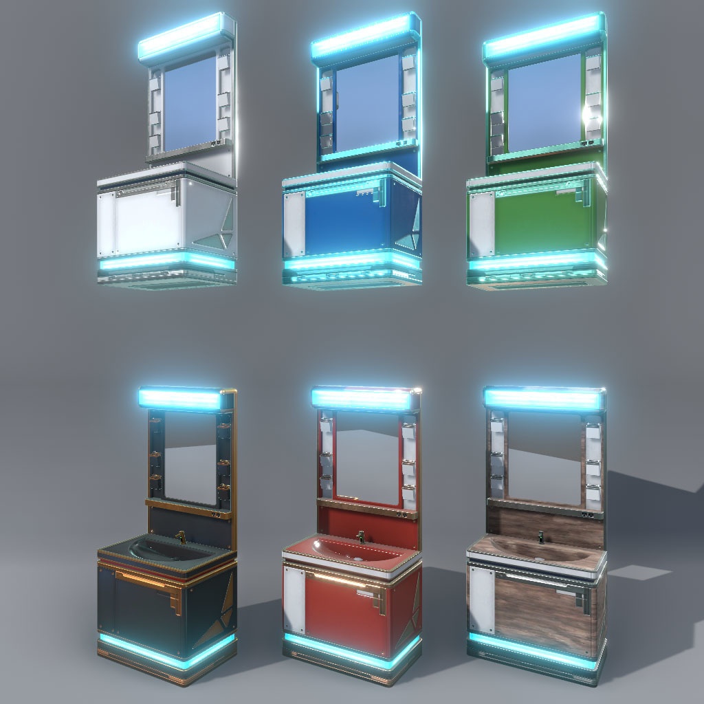 【VRChat想定】サイバー洗面台&サイバーバスアメニティ(24点&95点)