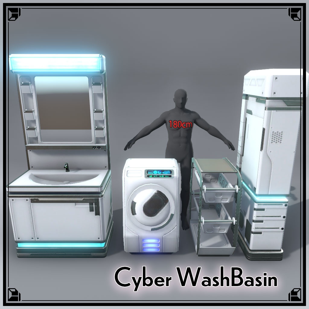 【VRChat想定】サイバー洗面台＆サイバーバスアメニティ(24点＆95点)
