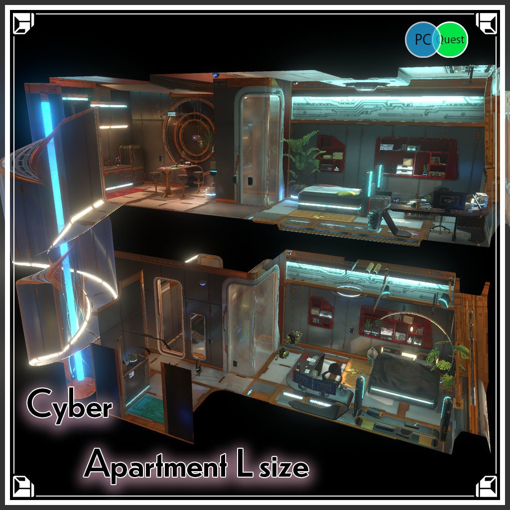 【VRCワールド】サイバーアパートメント Lサイズ(家具フルセット933点)