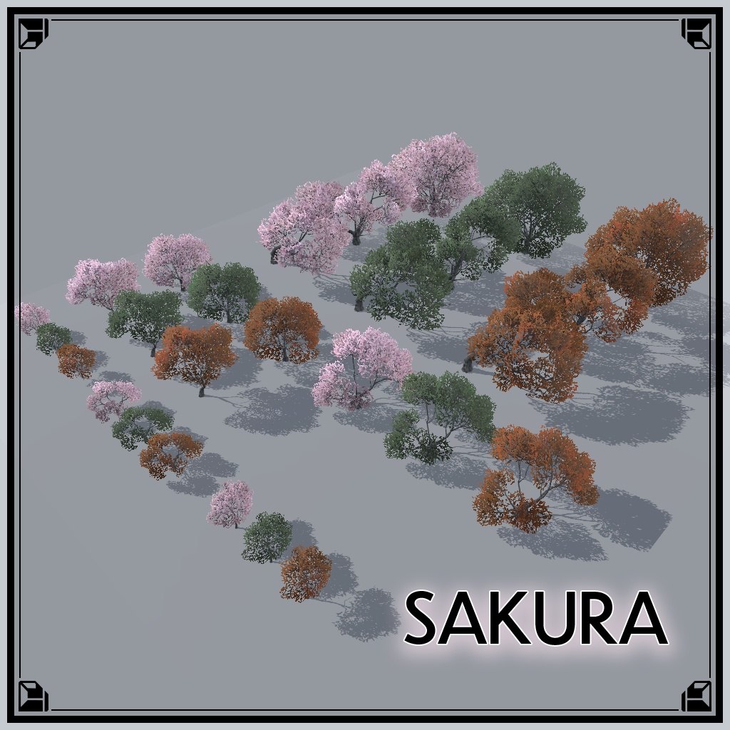 【VRChat想定】桜の木(花、葉、紅葉)、揺れるシェーダー、花びらパーティクル付き(27点)