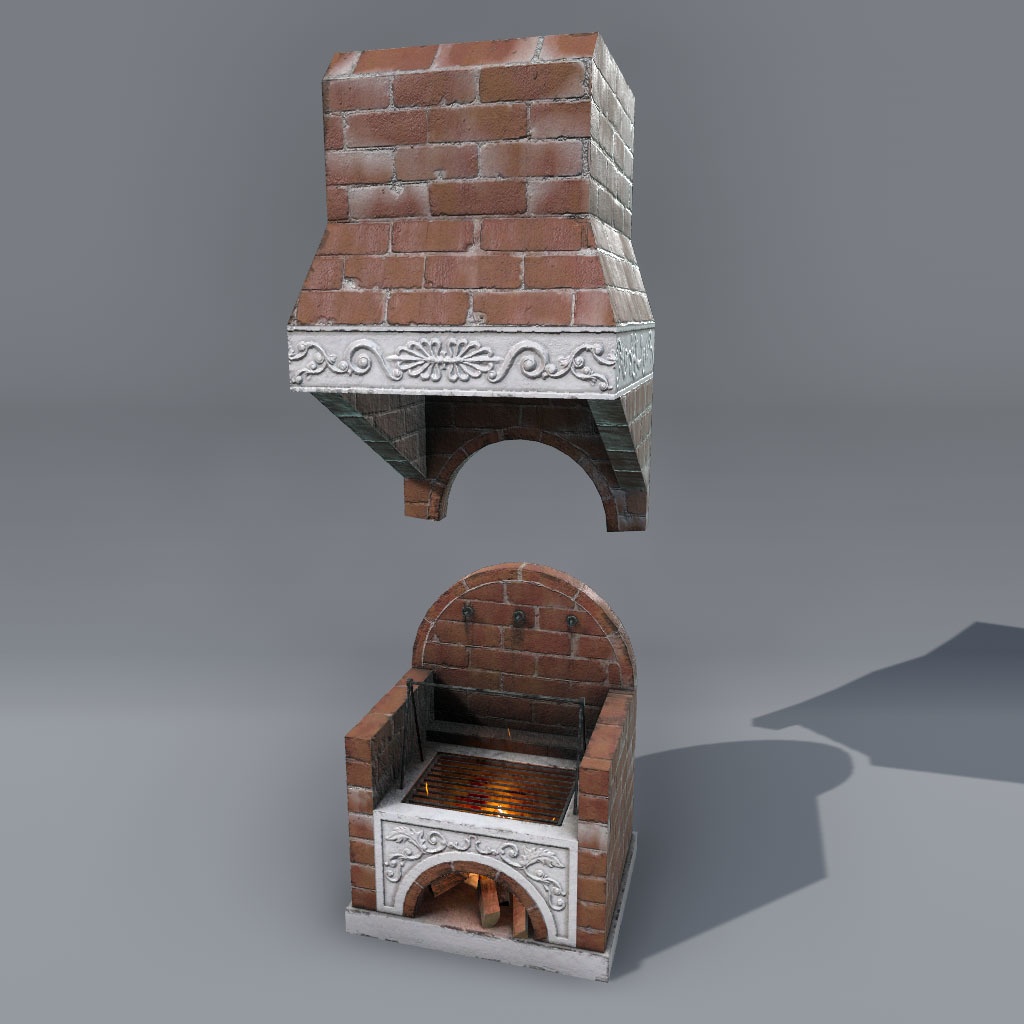 【VRChat想定】中世ファンタジーキッチン、炎パーティクル付き(10点)