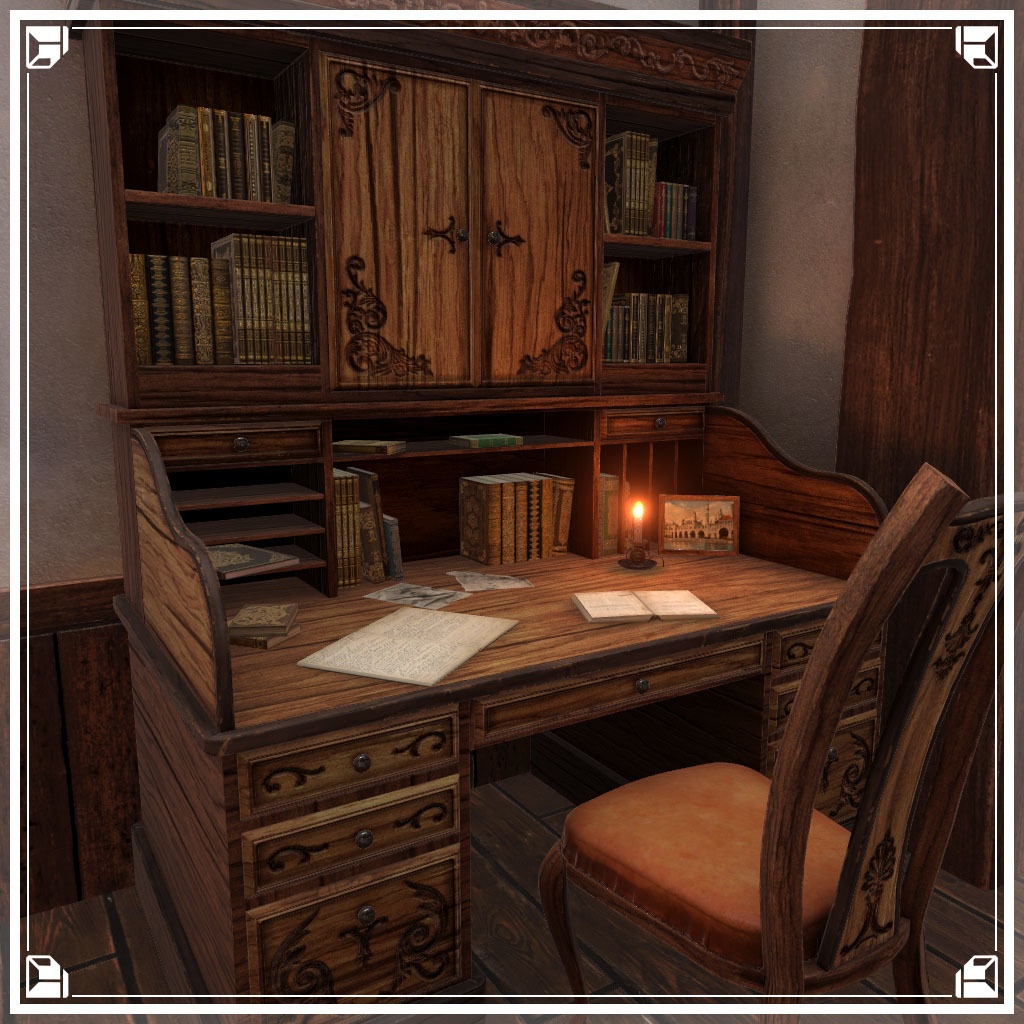 【VRCワールド】中世ファンタジーハウス(家具フルセット84点)