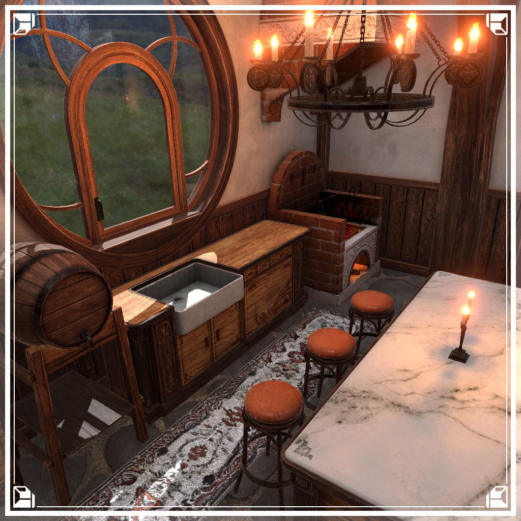 【VRCワールド】中世ファンタジーハウス(家具フルセット84点)