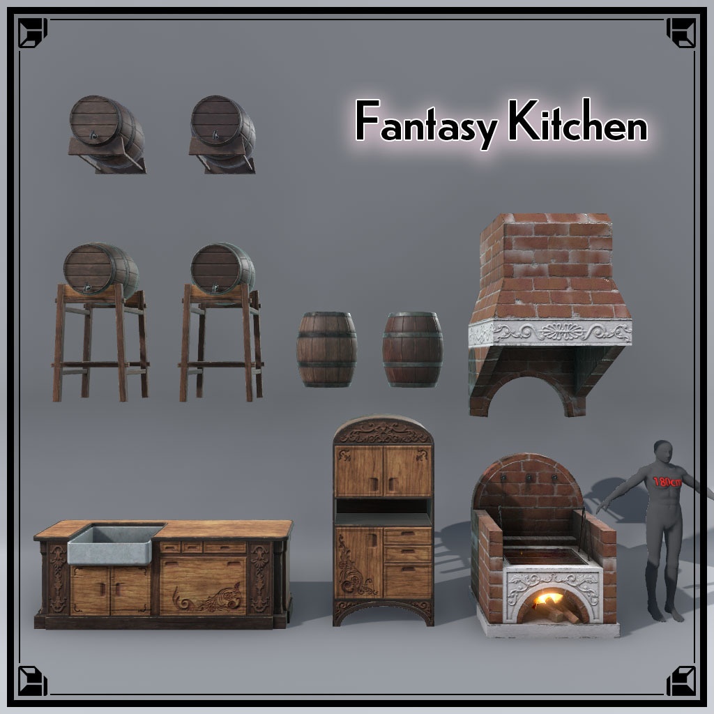 【VRCワールド】中世ファンタジーハウス(家具フルセット84点)