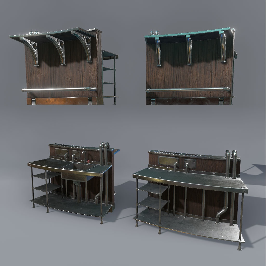 【VRChat想定】スチームパンクキッチン、蒸気パーティクル、ギアアニメーション付き(7点)