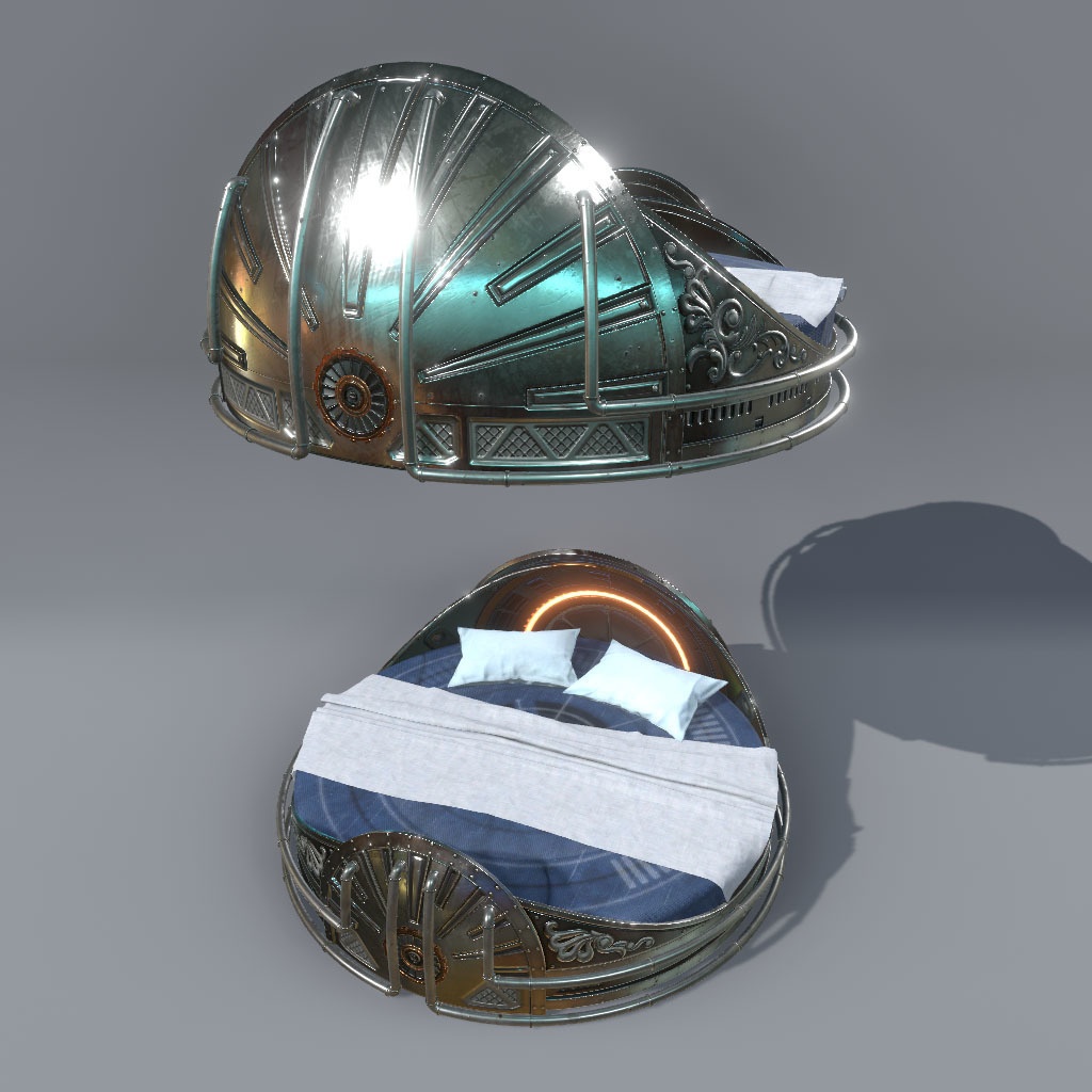 【VRChat想定】スチームパンクベッド(3点)