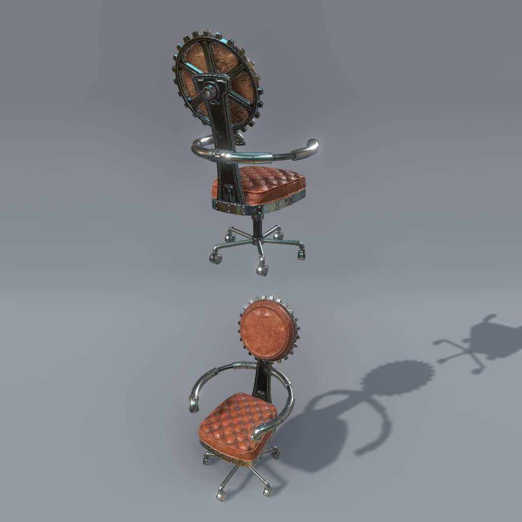 【VRChat想定】スチームパンクデスク、蒸気パーティクル、ギアアニメーション付き(7点)