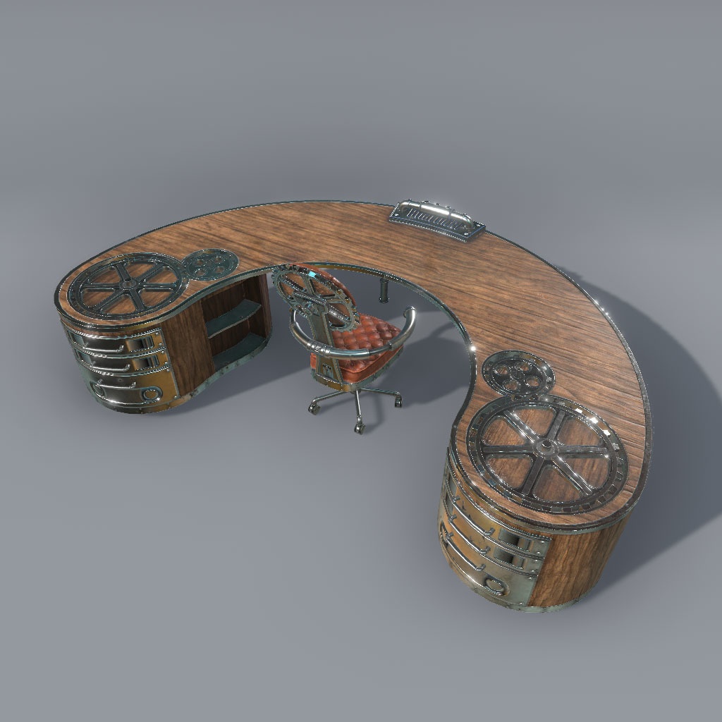 【VRChat想定】スチームパンクデスク、蒸気パーティクル、ギアアニメーション付き(7点)