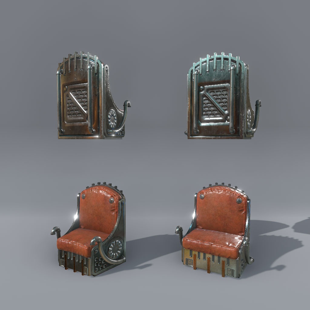 【VRChat想定】スチームパンクソファ、ギアアニメーション付き(5点)