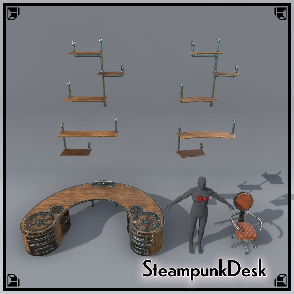 【VRCワールド】スチームパンクアパートメント Mサイズ(家具フルセット114点)