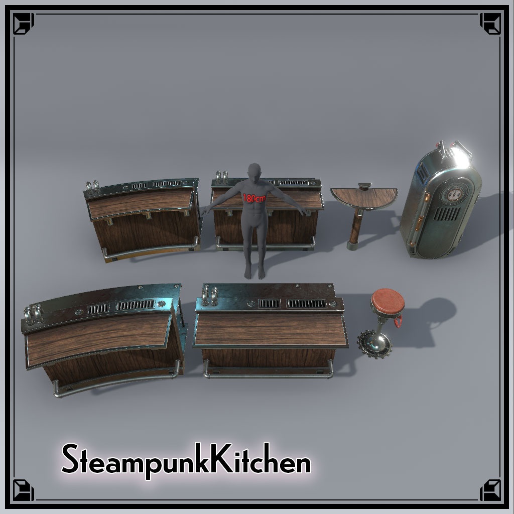 【VRCワールド】スチームパンクアパートメント Mサイズ(家具フルセット114点)