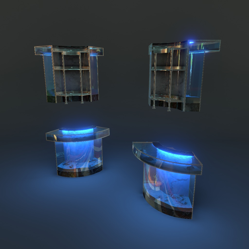 【VRChat想定】水槽Barテーブルセット(10点)